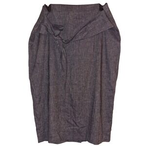 Ann Taylor Womens 12T Denim Blue Midi Wrap Skirt Tie Waist Linen Blend‎